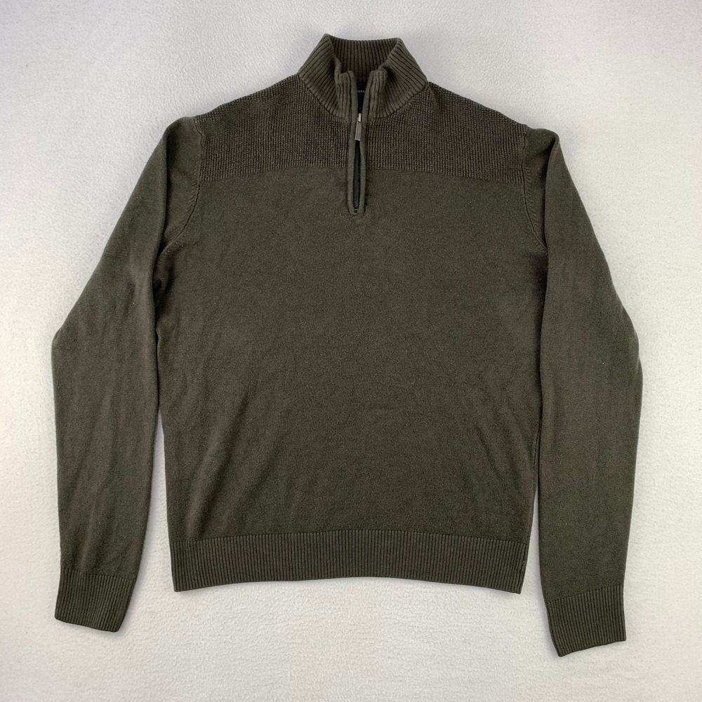 Geoffrey Beene 1/4 Zip Sweater Mens Medium Coffee Brown Acrylic‎ Knit Pullover